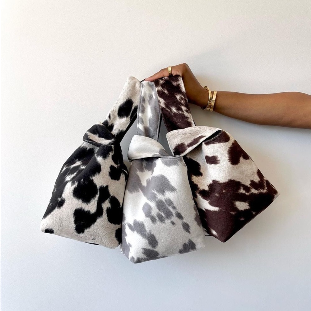 Brown and white Cow Suede Yaito Knot bag